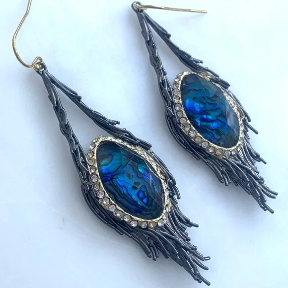 ALEXIS BITTAR • NEW Gunmetal Gold Blue Abalone Maldivian Nested Drop Earrings - Picture 3 of 8